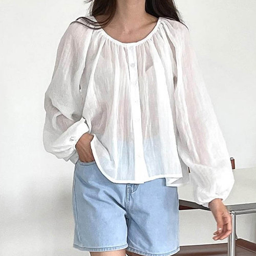 내추럴 셔링 루즈핏 블라우스