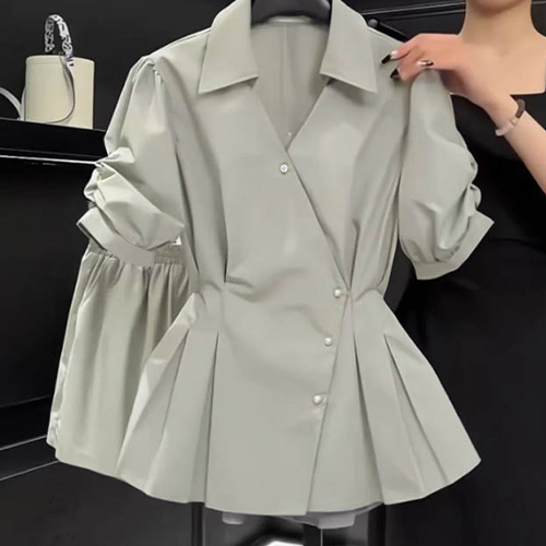 플리츠 페플럼 카라 핀턱 블라우스