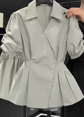 플리츠 페플럼 카라 핀턱 블라우스