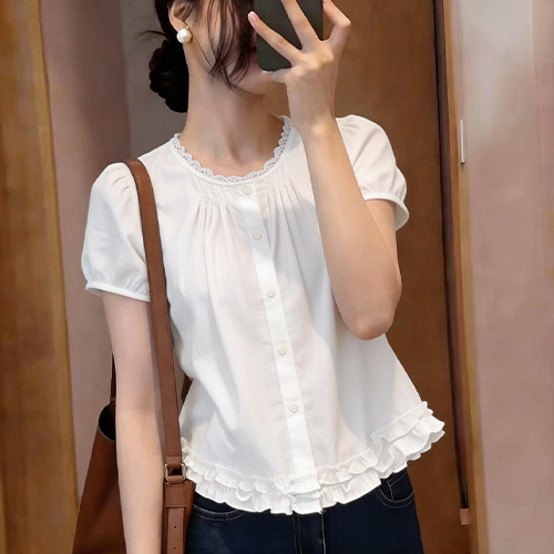 러블리 레이스 잔프릴 퍼프 블라우스