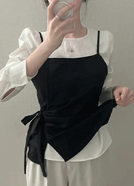 슬림핏 뷔스티에 콤비 페미닌 블라우스