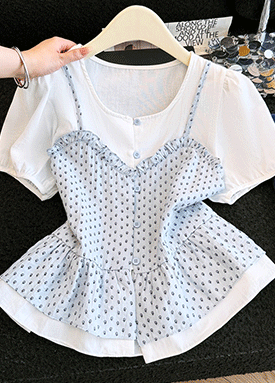 플로럴 뷔스티에 레이어드 프릴 블라우스