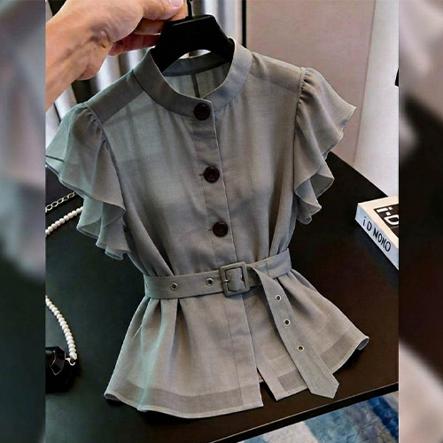 ★토요특가 자정마감 50%★여리핏 프릴 소매 벨티드 블라우스