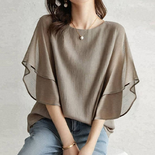 내추럴 여리 러플 소매 블라우스