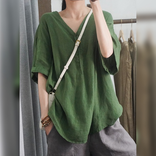 데일리 브이넥 루즈핏 코튼 블라우스