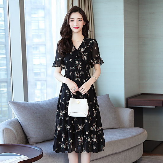 [당일발송]쉬폰 프릴 플라워 페미닌 원피스