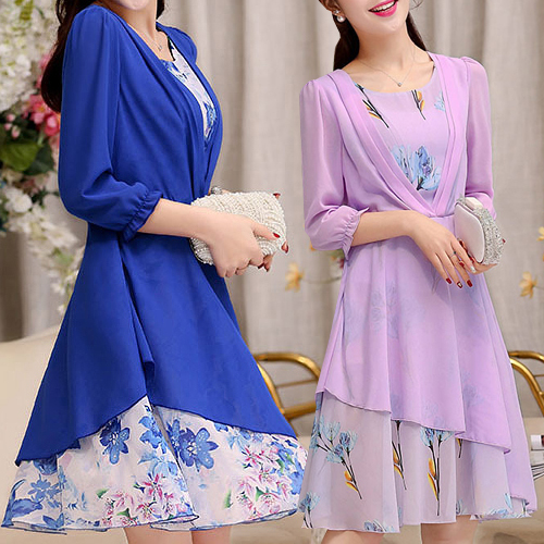 [당일발송]라인 안감 플라워 쉬폰 원피스 