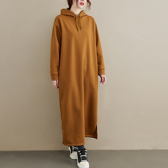 [재입고] 베이직 약기모 안감 후드 롱 원피스