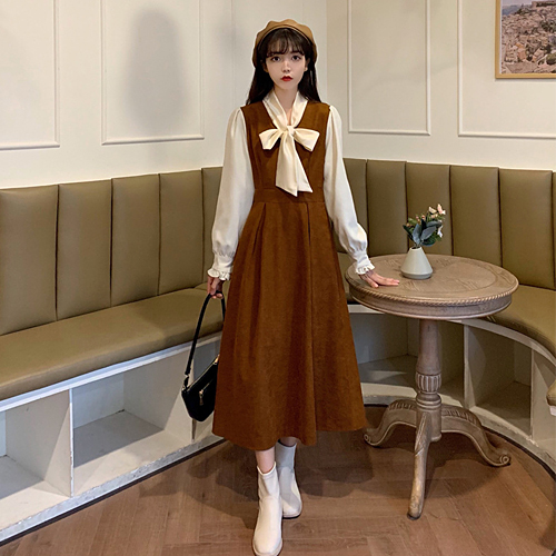 리본 레이어드 플레어 원피스