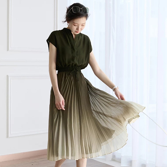  [재입고] 그라데이션 오픈 차이나넥 밴딩 플리츠 원피스★타사와 원단 및 공정 틀림★