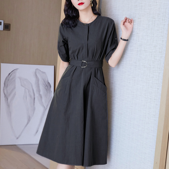  ★자정마감 29990원★롤업 반팔 브이포켓 원피스+벨트 세트