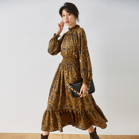 옐로우 플라워 밴딩 원피스