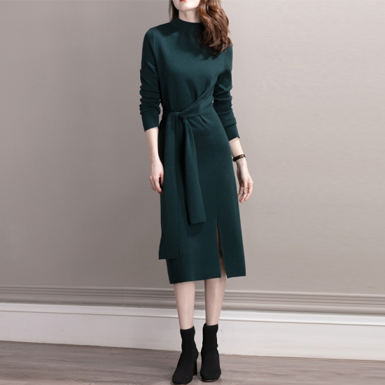 [재입고] 허리 스트랩 슬릿 니트 원피스 