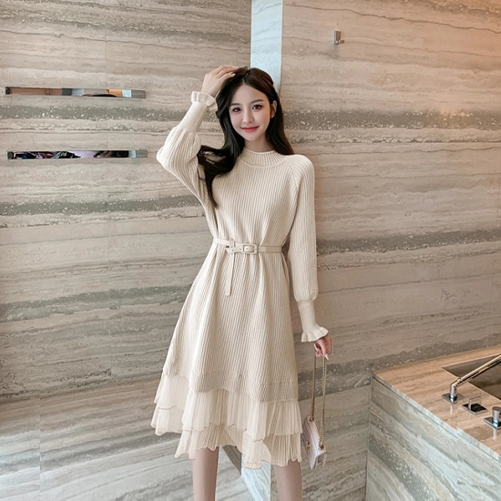 샤 디테일 벨트 원피스 
