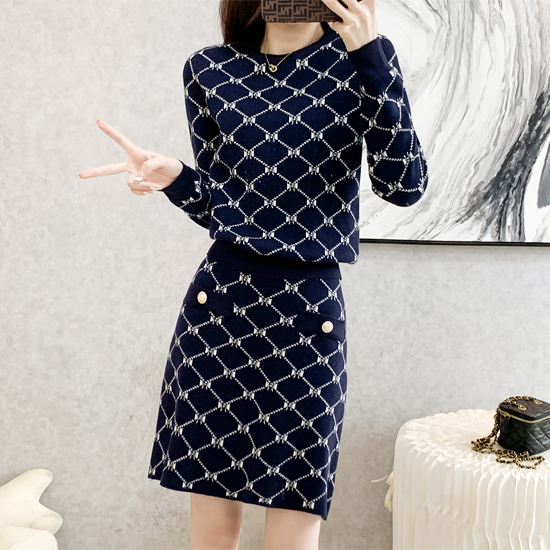 ◈[당일발송] [재입고]다이아패턴 니트 투피스 세트