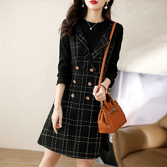  [재입고] 격자무늬 트위드 카라 원피스