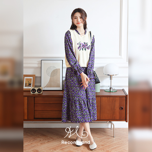 랩 스타일 밴딩 플라워 원피스