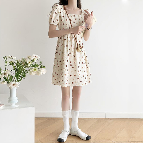 ◈[당일발송] 입체 스퀘어 플라워 원피스