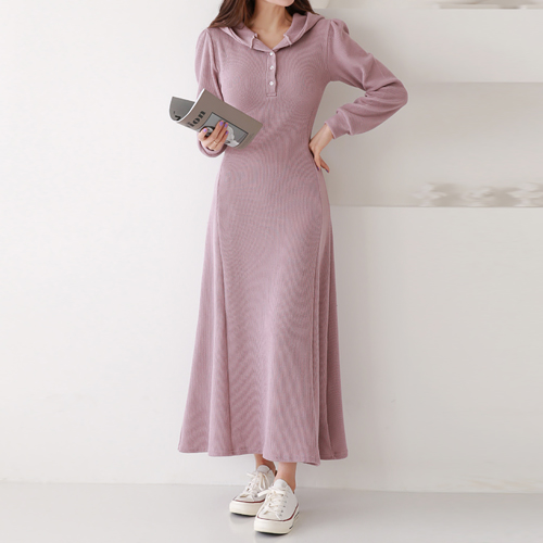  슬림 라인 후드 플레어 원피스#