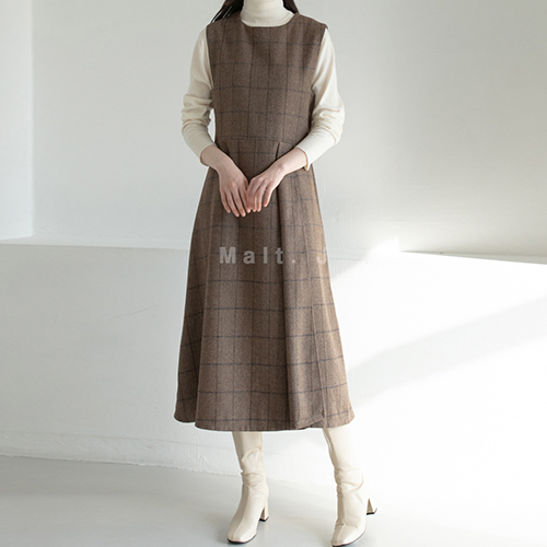 울혼방 50% 클래식 체크 랩 뷔스티에 원피스 [앞트임있어요~]