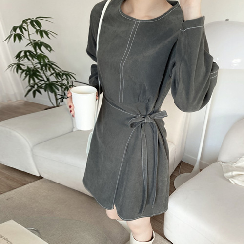 핀턱 랩 리본 스티치원피스