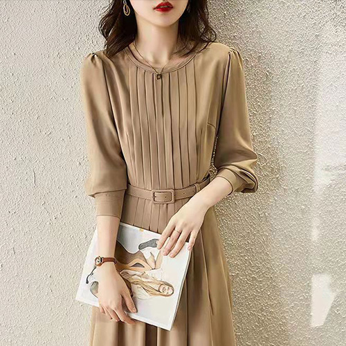 ◈[당일발송] 스트라이프 플리츠 밸트 롱원피스