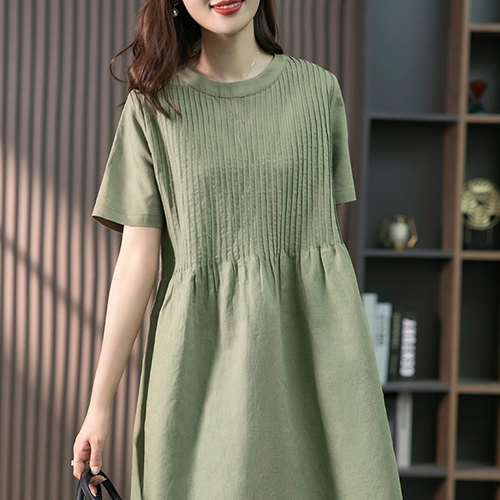 ◈[당일발송] 베이직 핀턱 루즈핏 반팔 원피스