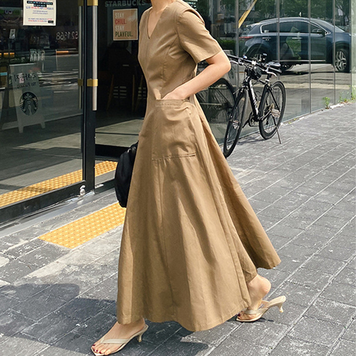 [당일발송] ★목요특가 자정마감 50%★◈[당일발송] 심플 모던 브이넥 포켓 원피스