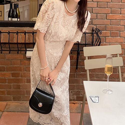 ◈[당일발송] 페미닌 자수 레이스 롱 원피스