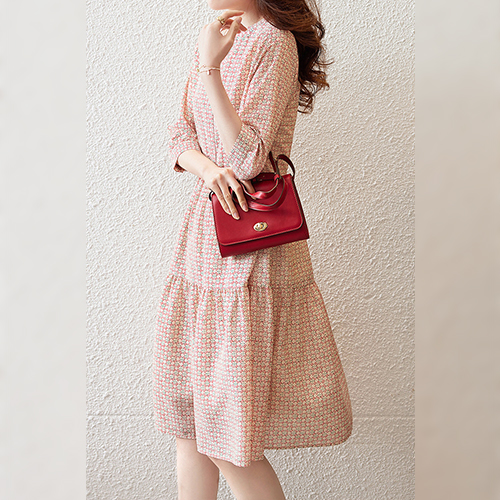 ◈[당일발송] 도트 패턴 노카라 7부 원피스