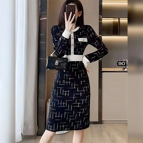 [당일발송]페미닌 진주버튼 패턴 원피스