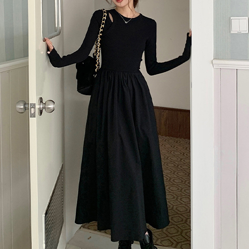 ◈[당일발송] 우아한 슬림 블랙 원피스