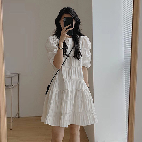 [당일발송]여성스러운 주름 퍼프 원피스