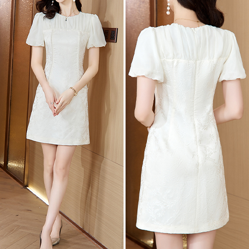 우아한 자수 슬림 셔링 원피스