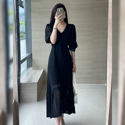 ◈[당일발송] 시크 블랙 페미닌 레이스 원피스