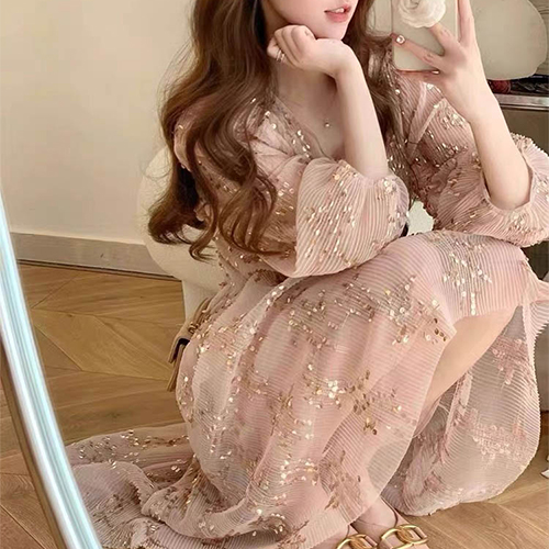 여리여리 스팽글 핑크 원피스