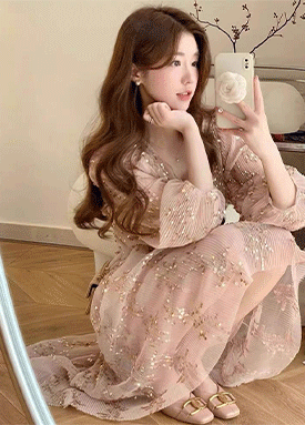 여리여리 스팽글 핑크 원피스