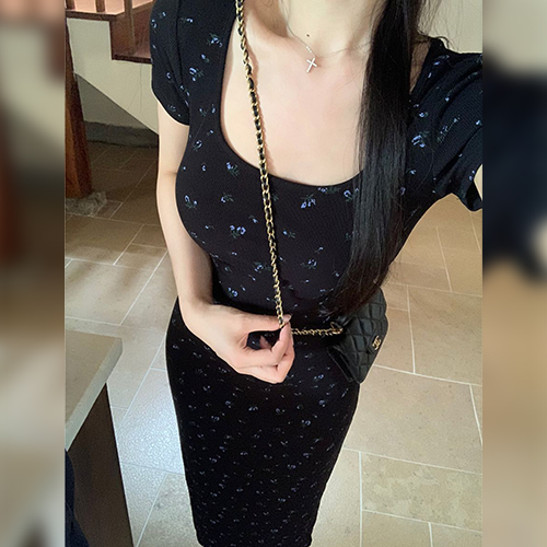 ◈[당일발송] 슬림 골지 블랙 플라워 원피스