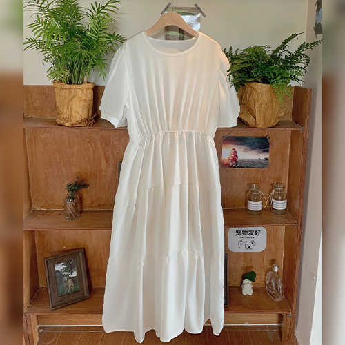 ◈[당일발송] 여성스러운 셔링 라운드 원피스