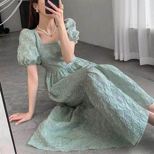 ◈[당일발송] 페미닌 패턴 밴딩 퍼프 원피스