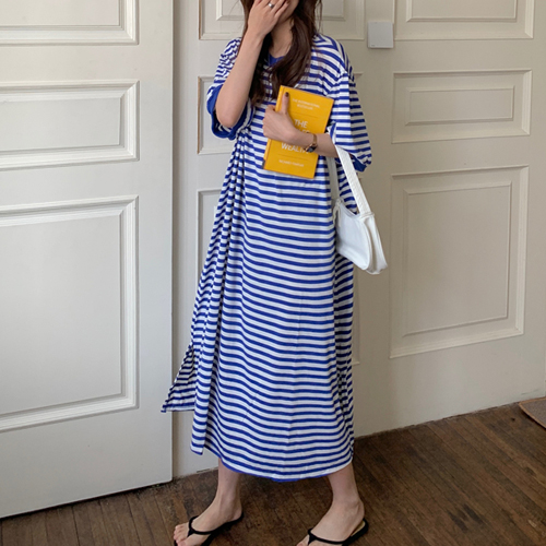 .스트라이프 차르르 롱 원피스