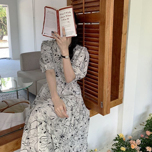 .감성 플라워 브이넥 롱 원피스