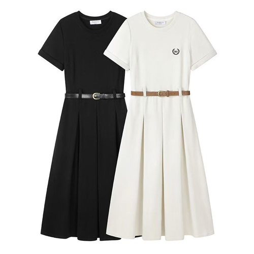 라운드 플리츠 원피스&벨트 2SET