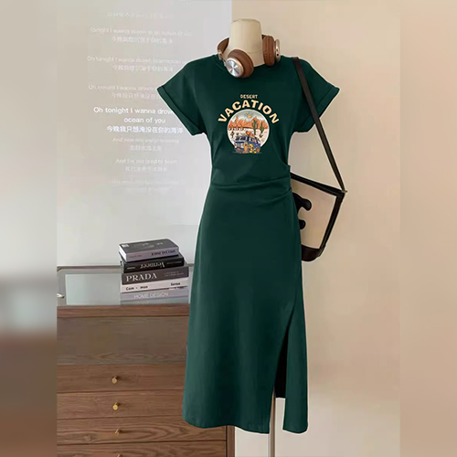 베케이션 셔링 캐주얼 슬릿 원피스