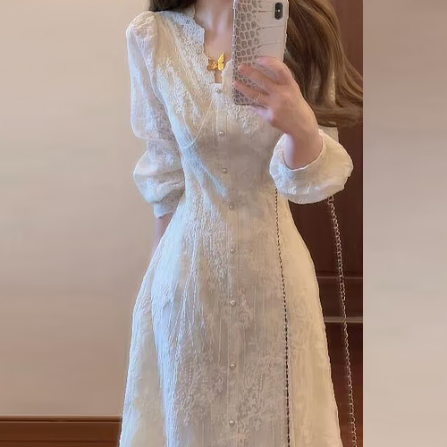  레이스 페미닌 롱 원피스