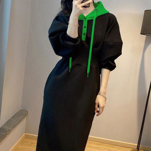 ◈[당일발송] 캐주얼 후드 버튼 롱 원피스