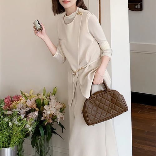 ◈[당일발송] 골드버튼 벨티드&티셔츠& 베스트 3SET