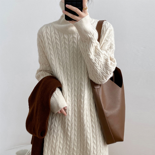 포근 케이블 하이넥 니트 롱원피스