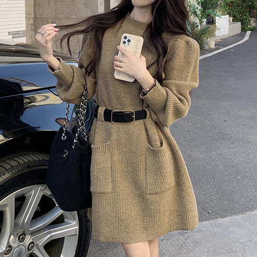 연말룩 감성 벨티드 니트 원피스