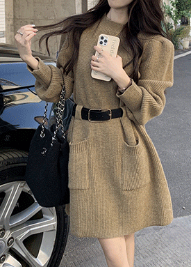 연말룩 감성 벨티드 니트 원피스